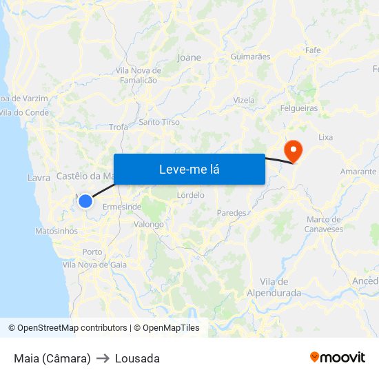 Maia (Câmara) to Lousada map