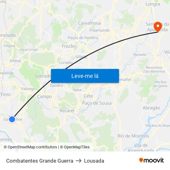 Combatentes Grande Guerra to Lousada map