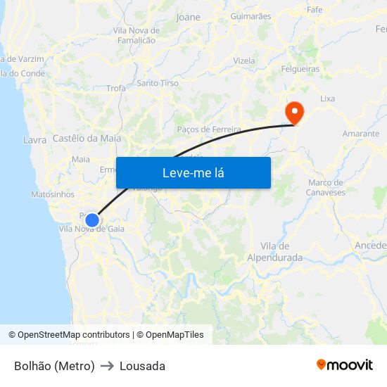 Bolhão (Metro) to Lousada map