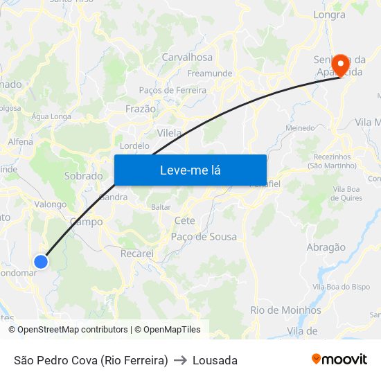 São Pedro Cova (Rio Ferreira) to Lousada map