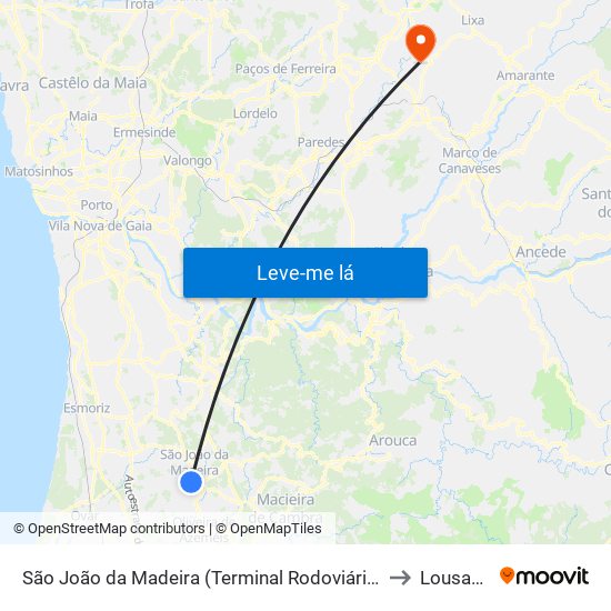 São João da Madeira (Terminal Rodoviário) to Lousada map