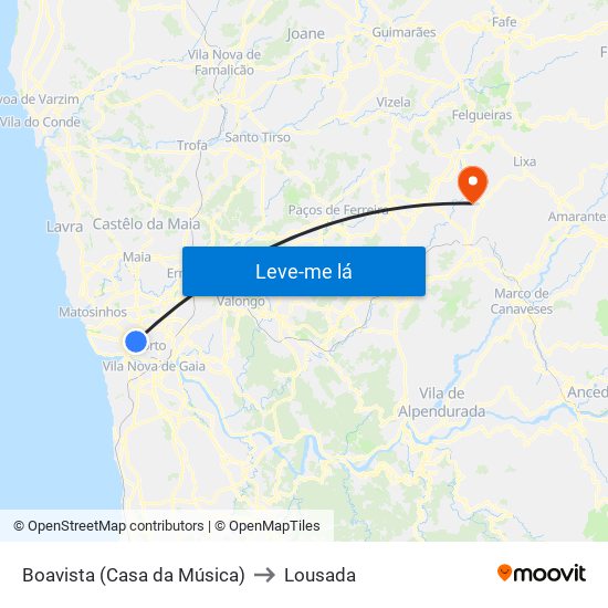 Boavista (Casa da Música) to Lousada map