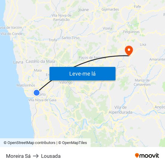 Moreira Sá to Lousada map