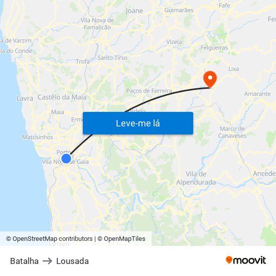 Batalha to Lousada map