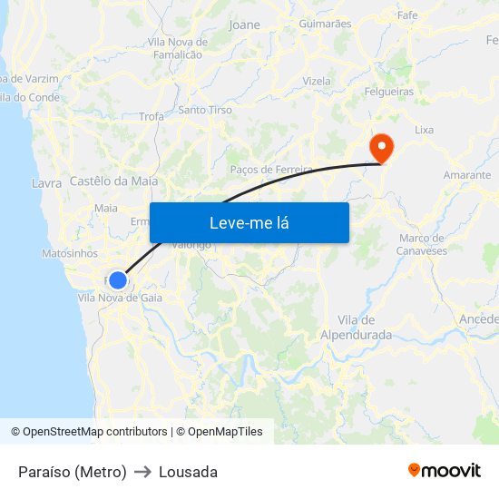 Paraíso (Metro) to Lousada map