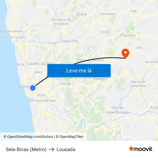 Sete Bicas (Metro) to Lousada map