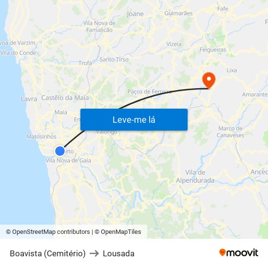 Boavista (Cemitério) to Lousada map