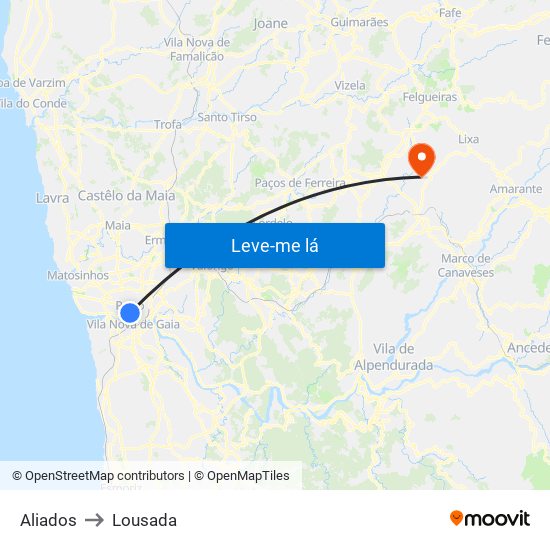 Aliados to Lousada map