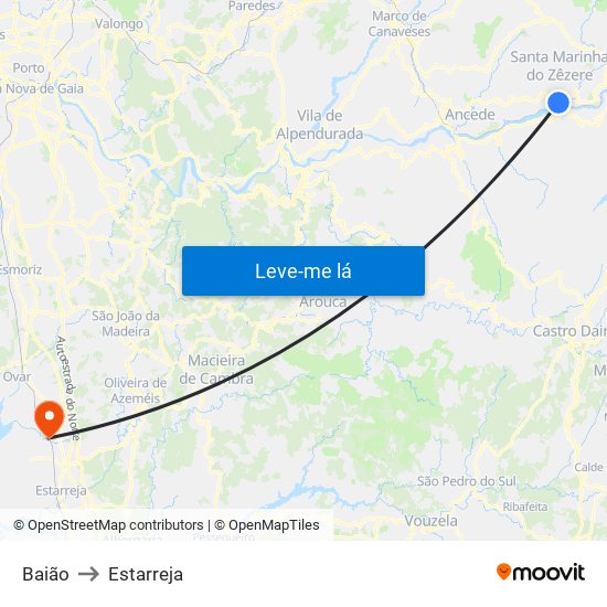 Baião to Estarreja map