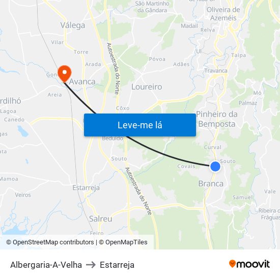Albergaria-A-Velha to Estarreja map