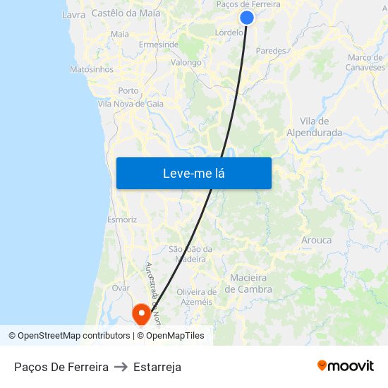 Paços De Ferreira to Estarreja map