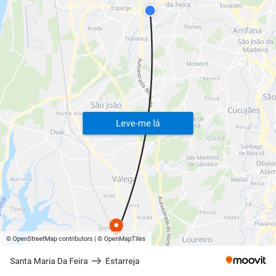Santa Maria Da Feira to Estarreja map