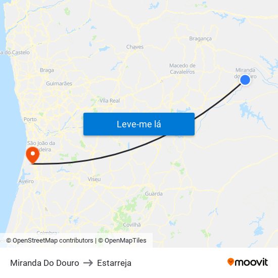 Miranda Do Douro to Estarreja map