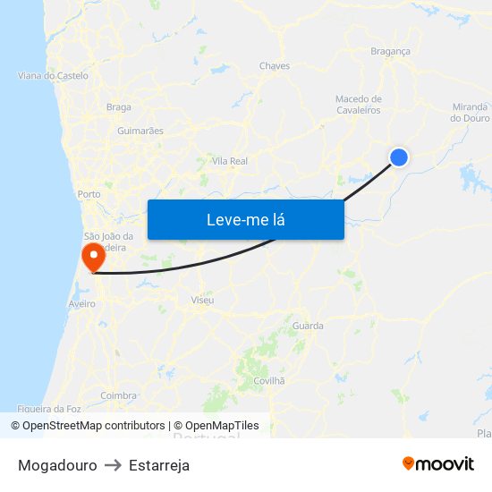 Mogadouro to Estarreja map