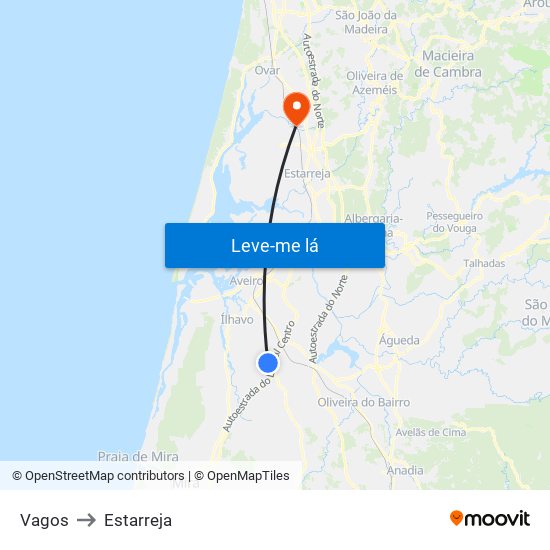 Vagos to Estarreja map