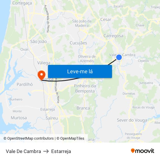 Vale De Cambra to Estarreja map