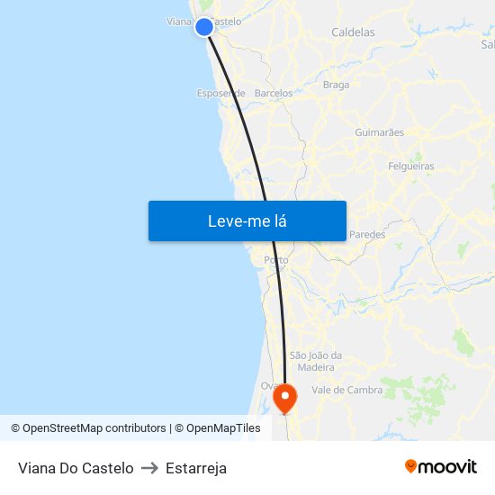Viana Do Castelo to Estarreja map