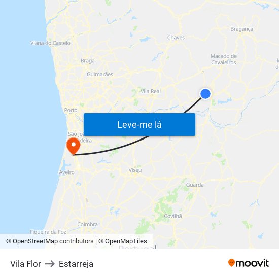 Vila Flor to Estarreja map