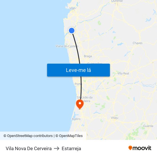 Vila Nova De Cerveira to Estarreja map