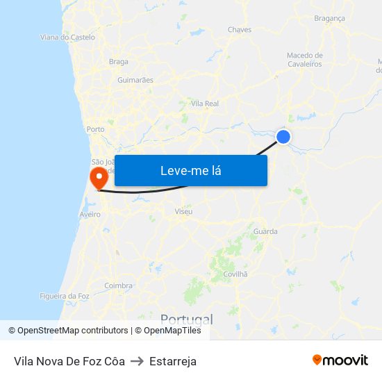 Vila Nova De Foz Côa to Estarreja map