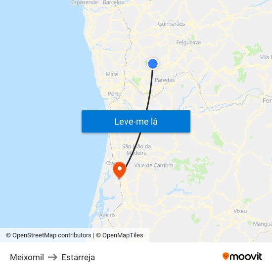 Meixomil to Estarreja map