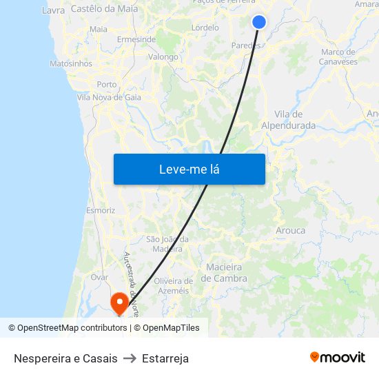 Nespereira e Casais to Estarreja map