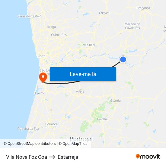 Vila Nova Foz Coa to Estarreja map