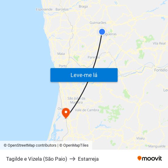 Tagilde e Vizela (São Paio) to Estarreja map