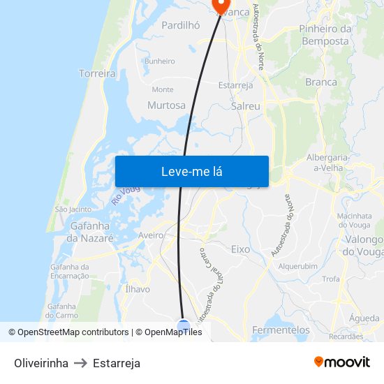 Oliveirinha to Estarreja map