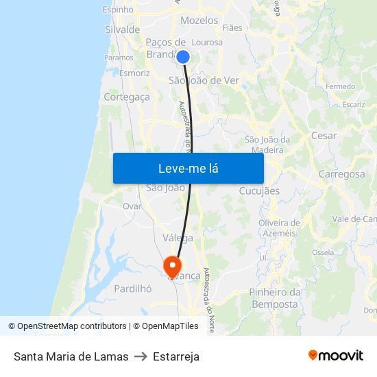 Santa Maria de Lamas to Estarreja map