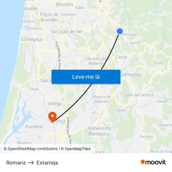 Romariz to Estarreja map