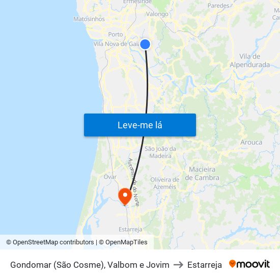 Gondomar (São Cosme), Valbom e Jovim to Estarreja map