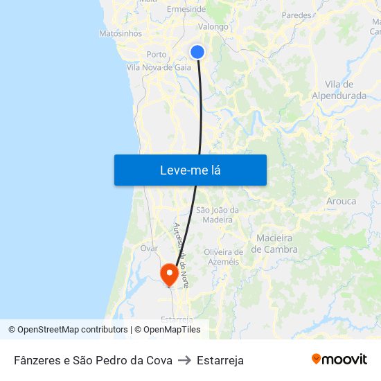 Fânzeres e São Pedro da Cova to Estarreja map