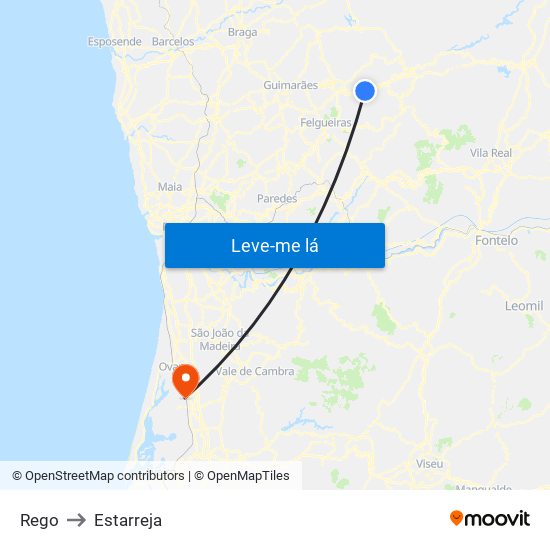 Rego to Estarreja map