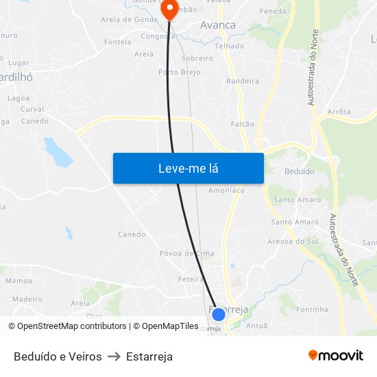 Beduído e Veiros to Estarreja map