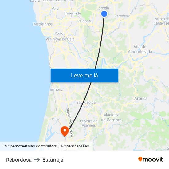 Rebordosa to Estarreja map