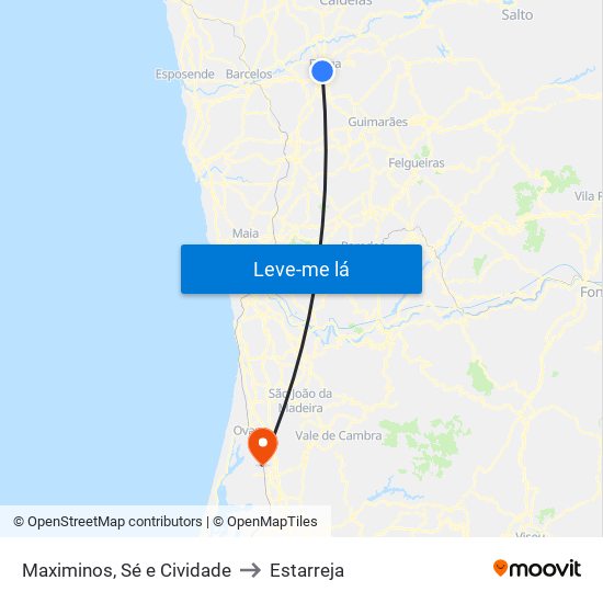 Maximinos, Sé e Cividade to Estarreja map