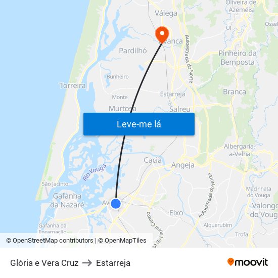 Glória e Vera Cruz to Estarreja map