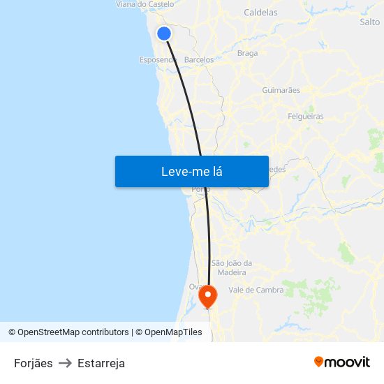 Forjães to Estarreja map