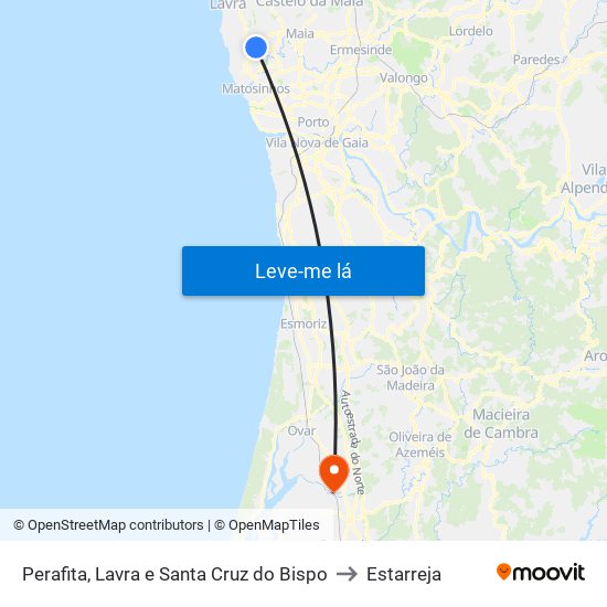 Perafita, Lavra e Santa Cruz do Bispo to Estarreja map