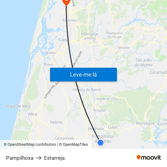Pampilhosa to Estarreja map