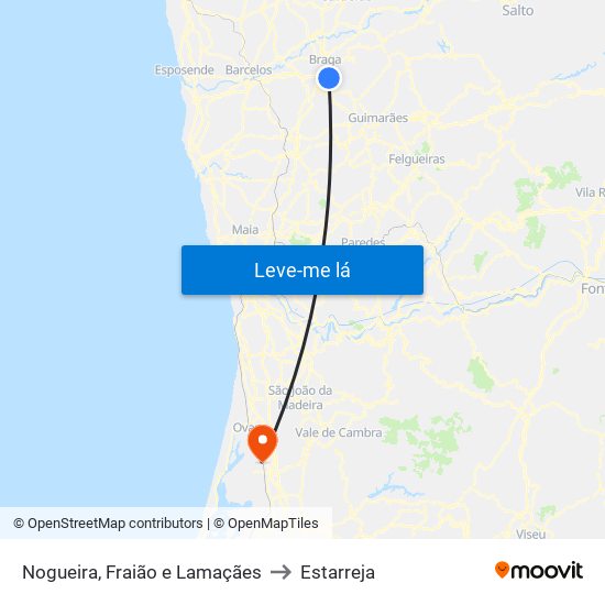 Nogueira, Fraião e Lamaçães to Estarreja map