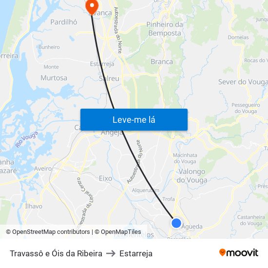 Travassô e Óis da Ribeira to Estarreja map