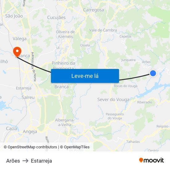 Arões to Estarreja map
