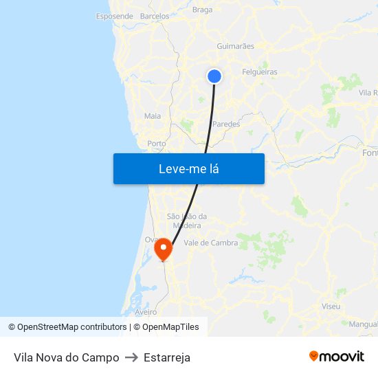 Vila Nova do Campo to Estarreja map