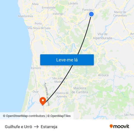 Guilhufe e Urrô to Estarreja map