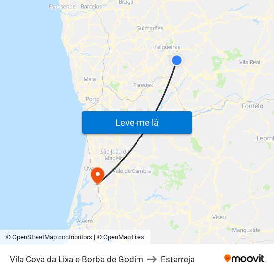 Vila Cova da Lixa e Borba de Godim to Estarreja map