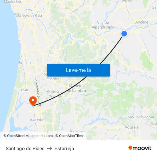 Santiago de Piães to Estarreja map