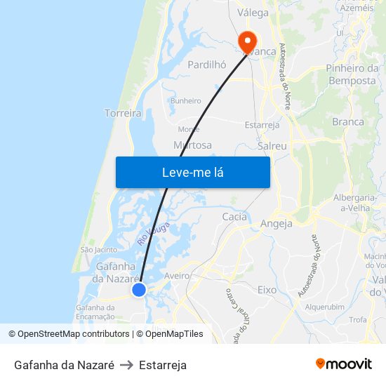 Gafanha da Nazaré to Estarreja map