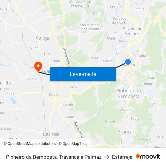 Pinheiro da Bemposta, Travanca e Palmaz to Estarreja map